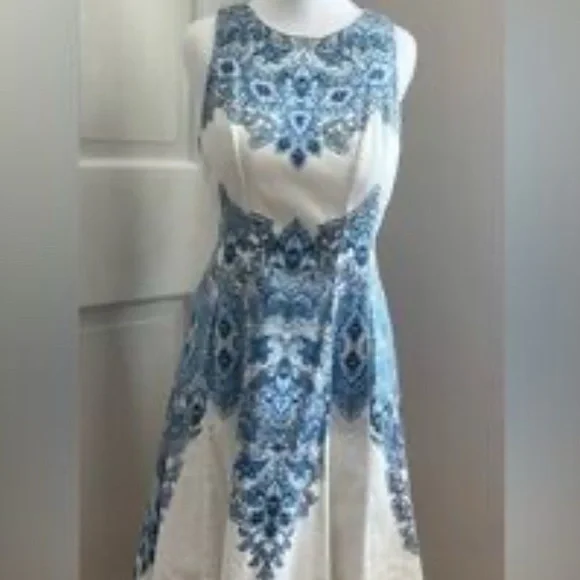 (2) Maggy London fit and flare dresses (red and blue).  Size 8. EUC - Picture 4 of 6